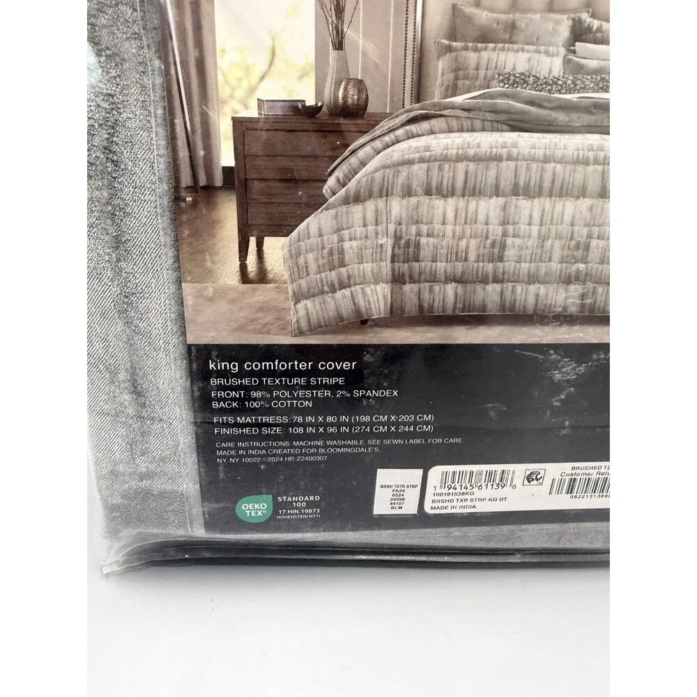 Hudson Park Collection Brushed Texture Stripe KING Duvet Cover New
